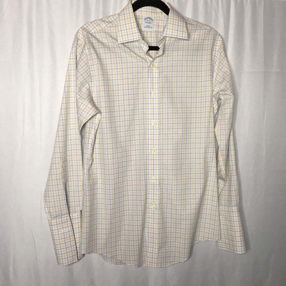 Brooks Brothers White Shirt with Yellow and Blue Check